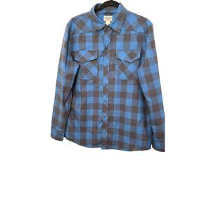 L.L. Bean Men's Blue & Gray Plaid Long-Sleeve Snap-Up Patch Elbow Shirt Size M